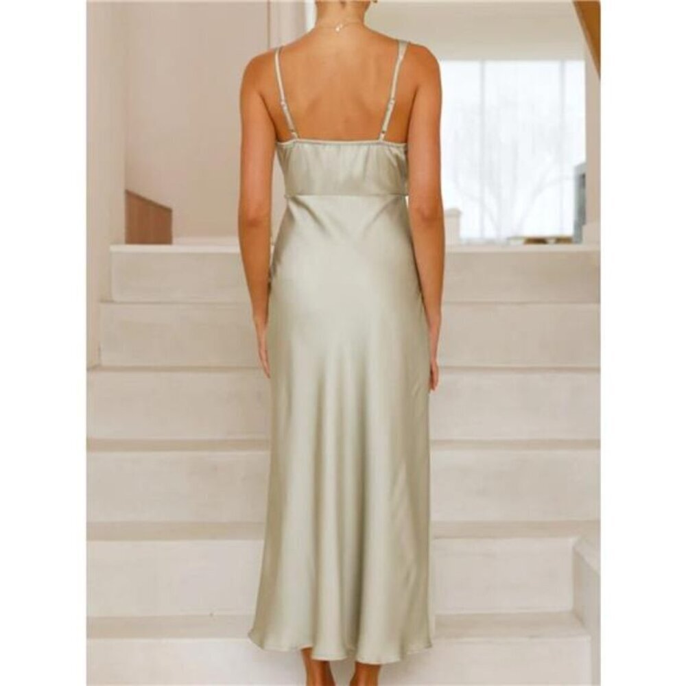 Satin Asymmetrical Midi Dress - Picture 15 of 16
